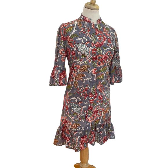 Perry Walker Collective Tori Button-Front Blue Floral Cotton Dress - Size 1/XS - Picture 16 of 16